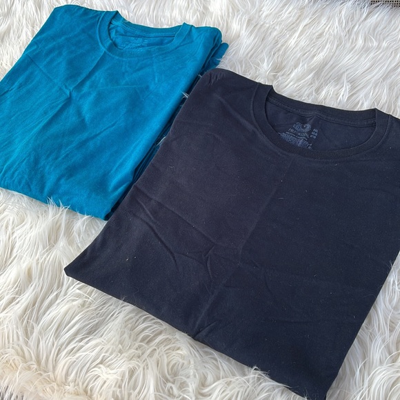 Fruit of the Loom Set of 2 Long Sleeve Crew Neck T-Shirt blue/black Size 4XL - Picture 2 of 7